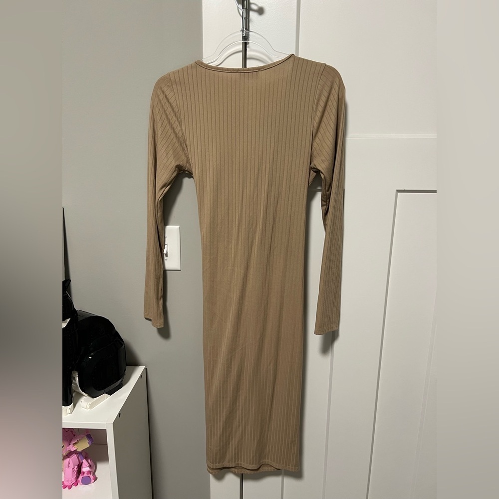 Pink Lily Tan Long Sleeve Knot Dress - Picture 3 of 3